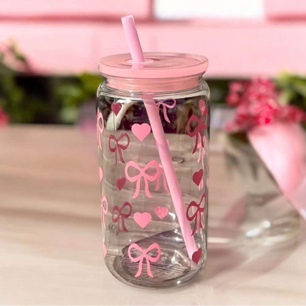 Pink Coquette Bow Embossed with Straw Tumbler Cup 🎀